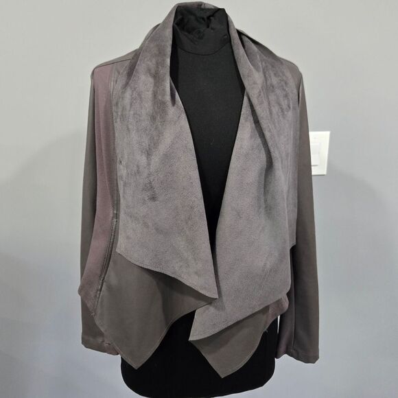 🐢 KUT from Kloth,  Gray faux leather drape front jacket 🧥 Size Small VG - Picture 1 of 15